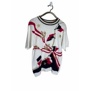 Women's Bechamel sz L Short Sleeve Nautical Sweater White sailor